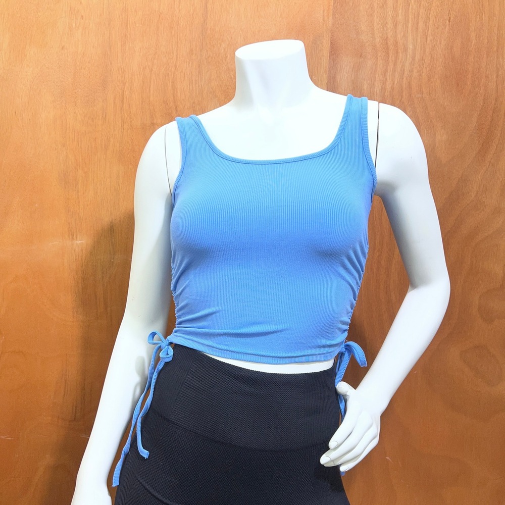 Women’s Ribbed Tank Top with Side Tie - Blue